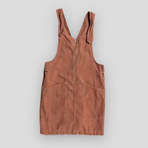 Corduroy Pinafore Dusty Mauve Pink Zip Overall Midi Dress - Picture 5 of 12